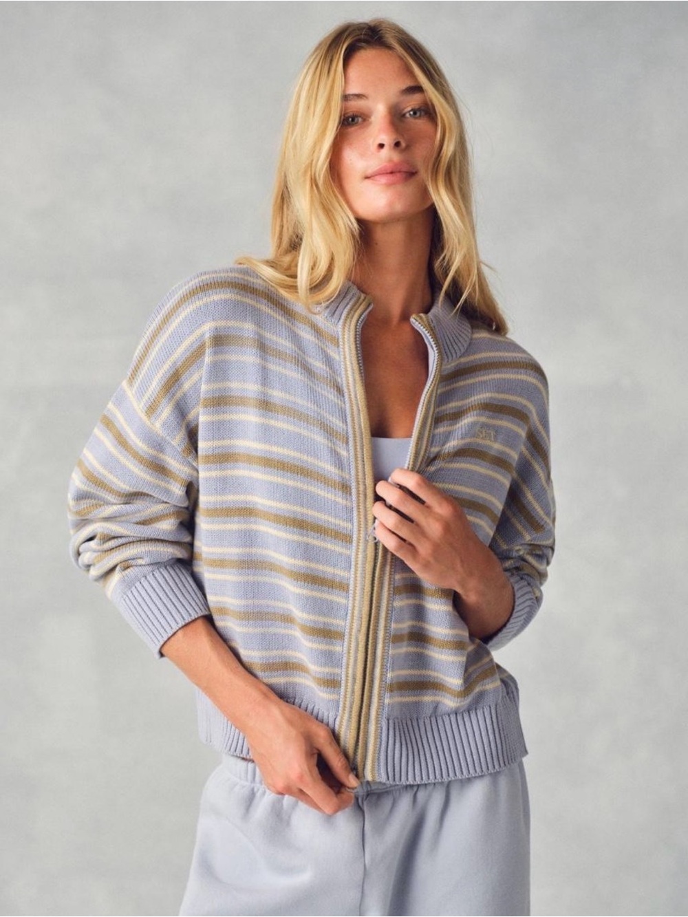 Set Active Weekend Knit Weekend Stripe Funnel Zip Palmetto size:M